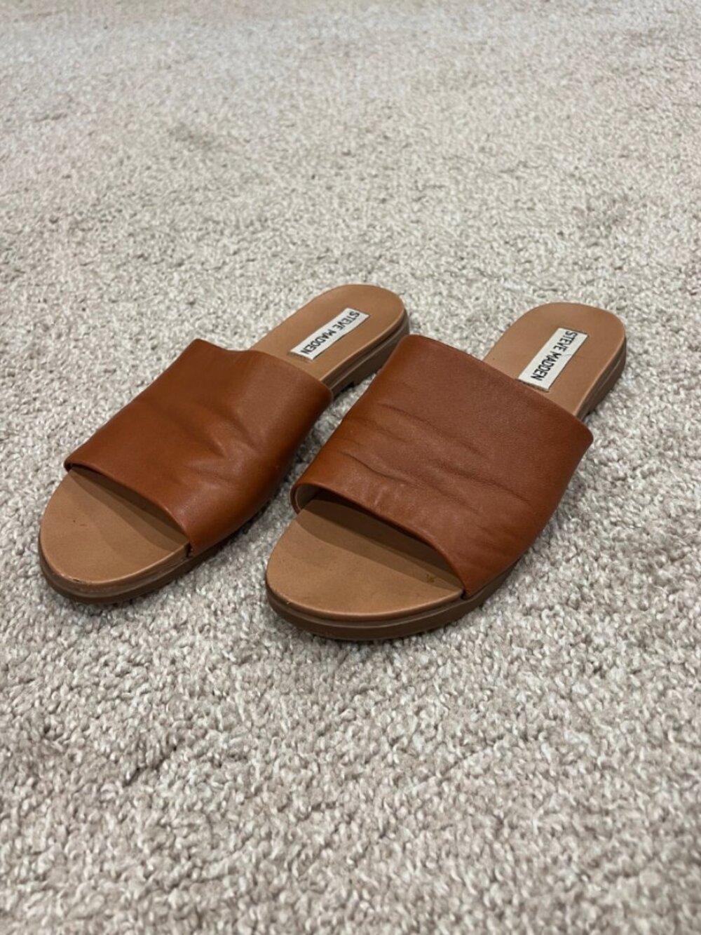Steve Madden Karolyn Cognac Leather Slide Sandals Women's Size 7.5